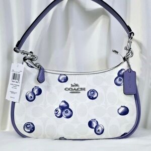 Coach White and Blueberry Print Shoulder Bag